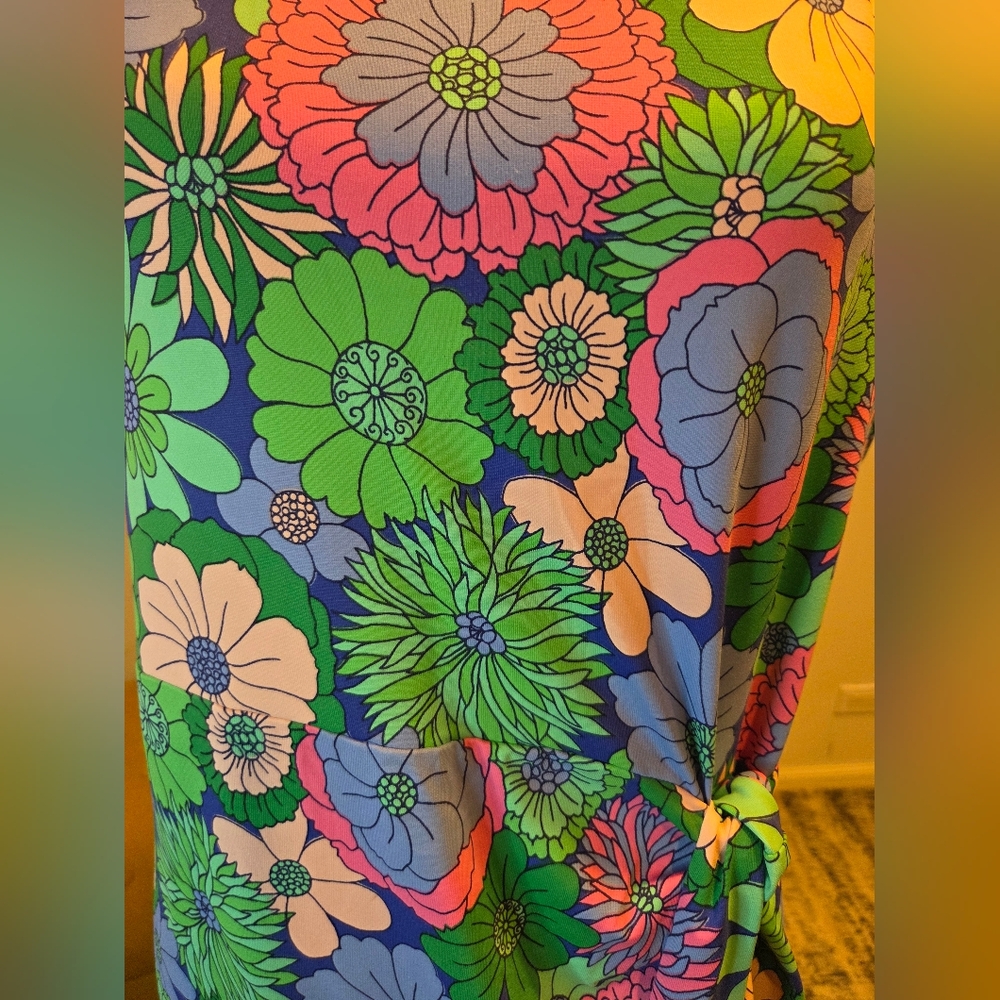 Talbots Vibrant Floral Midi Dress in Green Blue and Blue, Size XL. - Picture 7 of 14